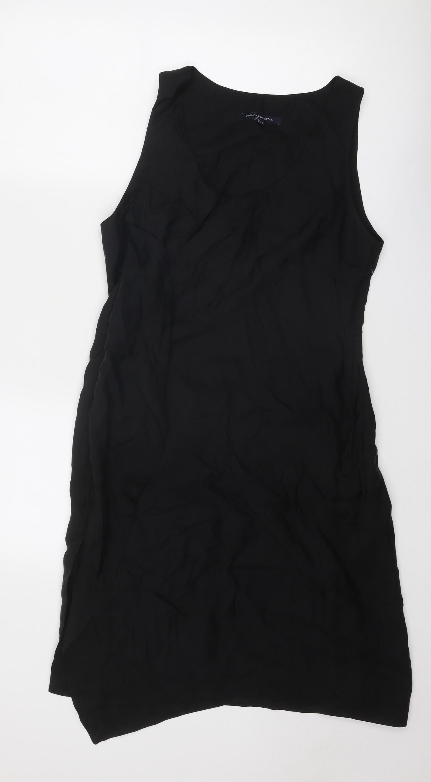 French Connection Womens Black Cupro Shift Size 12 Round Neck Zip