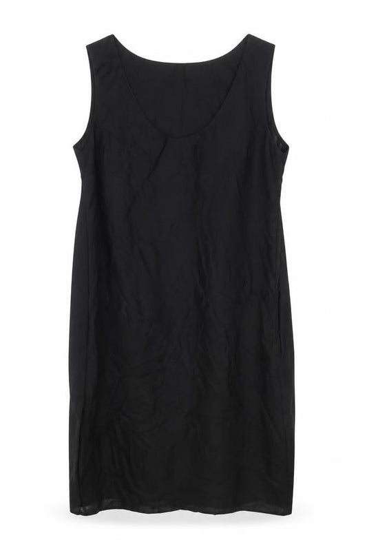 Front view of French Connection women’s black cupro shift, size UK 12, round neck zip