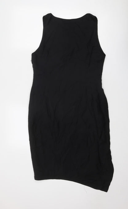 French Connection Womens Black Cupro Shift Size 12 Round Neck Zip