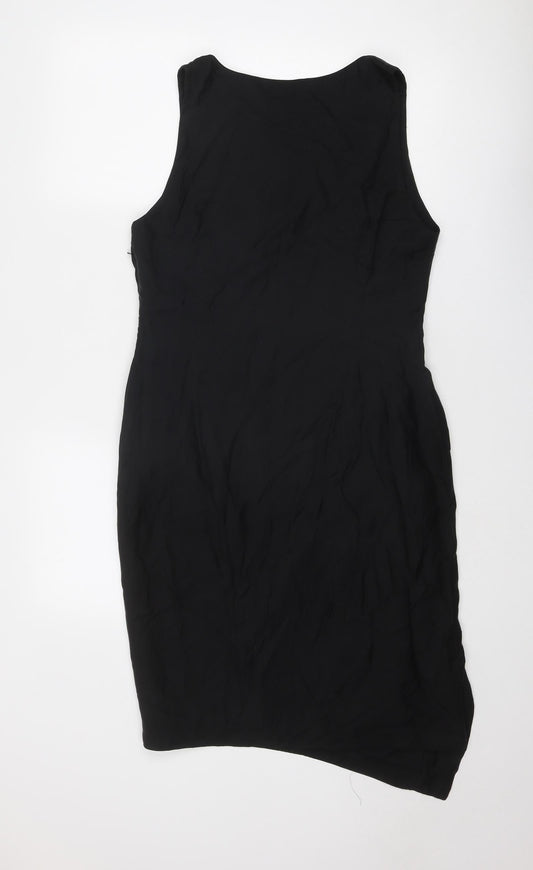 French Connection Womens Black Cupro Shift Size 12 Round Neck Zip