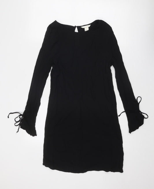 H&M Womens Black Viscose A-Line Size 10 Round Neck Button