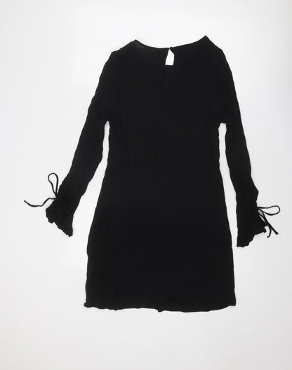 H&M Womens Black Viscose A-Line Size 10 Round Neck Button