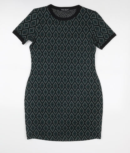 Select Womens Green Geometric Polyester A-Line Size 14 Round Neck Pullover