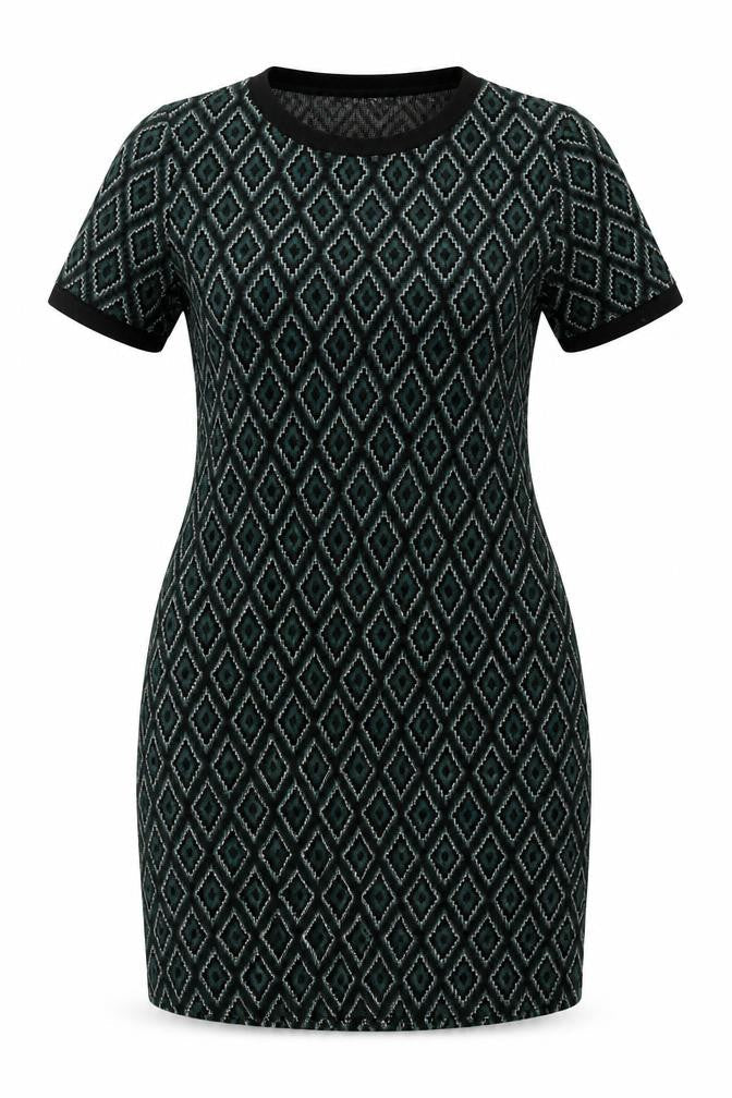Select Womens Green Geometric Polyester A-Line Size 14 Round Neck Pullover