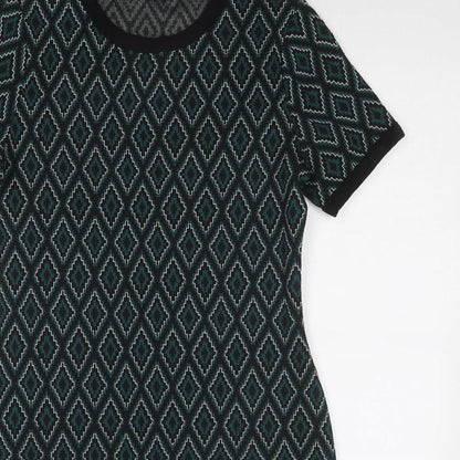 Select Womens Green Geometric Polyester A-Line Size 14 Round Neck Pullover