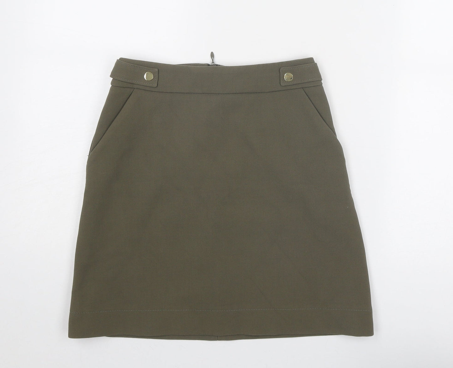 H&M Womens Green Polyester A-Line Skirt Size 6 Zip