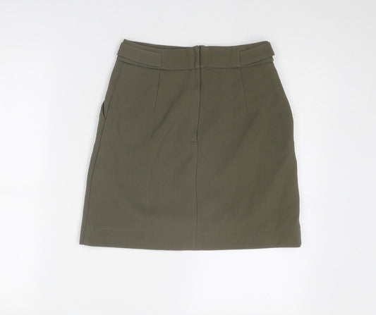 H&M Womens Green Polyester A-Line Skirt Size 6 Zip