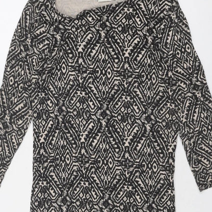 River Island Womens Black Geometric Viscose A-Line Size 8 Round Neck Pullover