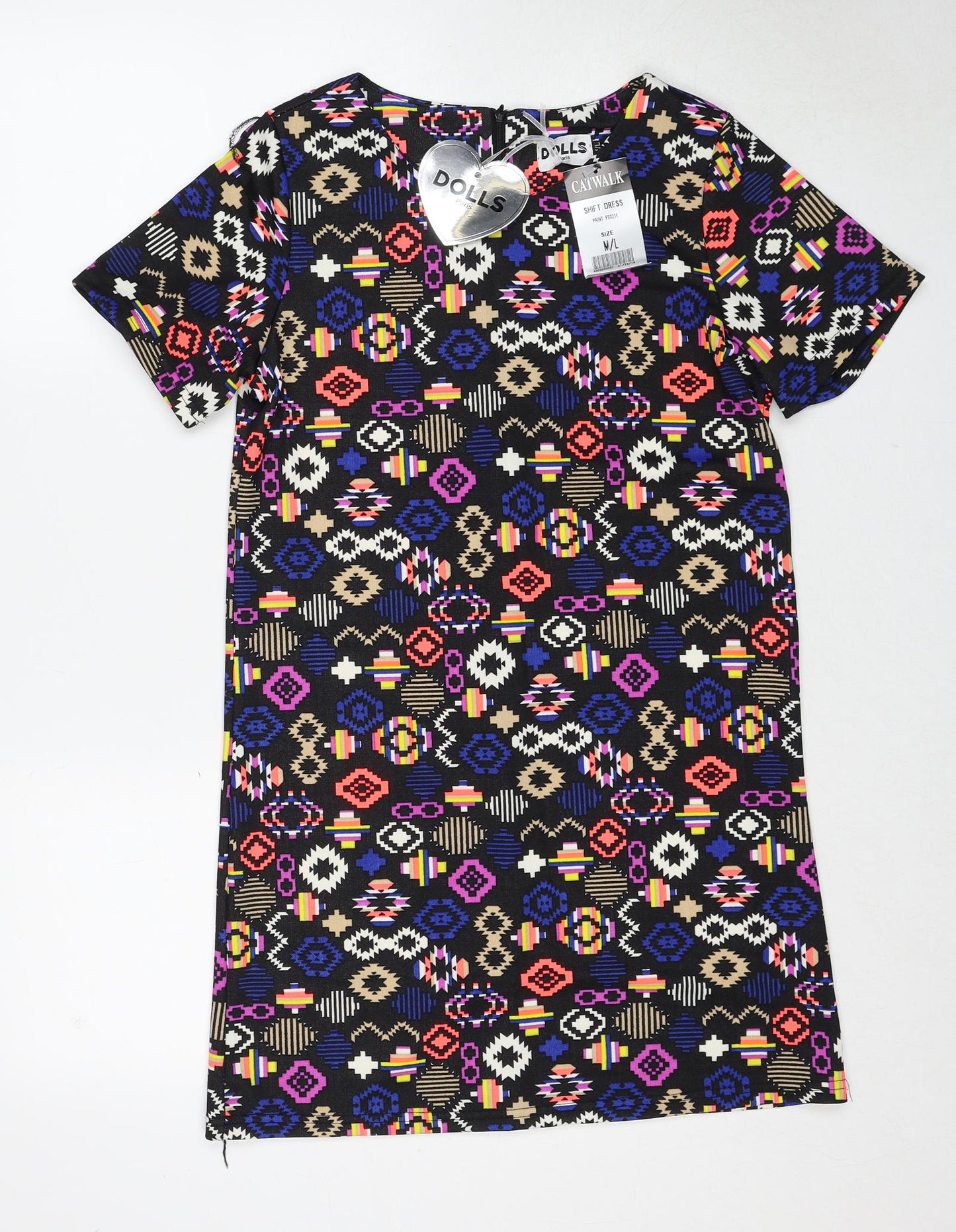 Dolls Womens Multicoloured Geometric Polyester Shift Size M Round Neck Zip - Size M-L