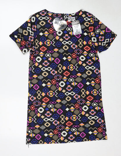 Dolls Womens Multicoloured Geometric Polyester Shift Size M Round Neck Zip - Size M-L
