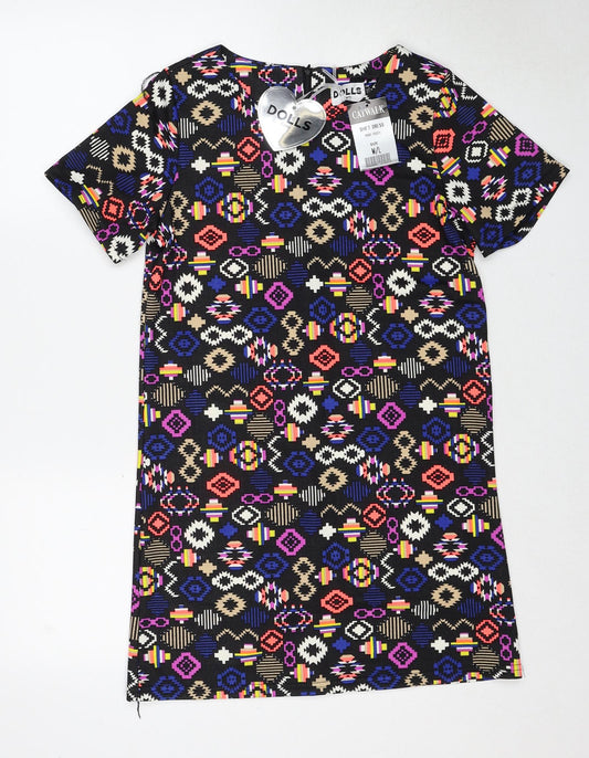 Dolls Womens Multicoloured Geometric Polyester Shift Size M Round Neck Zip - Size M-L