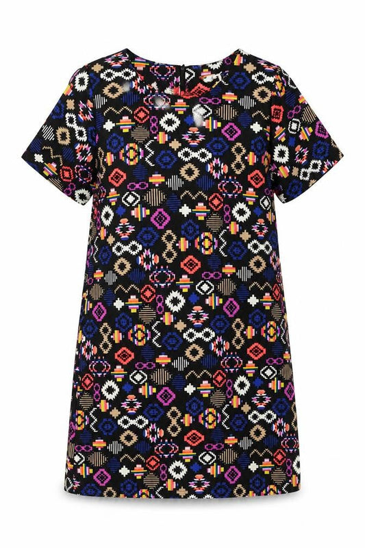 Dolls Womens Multicoloured Geometric Polyester Shift Size M Round Neck Zip - Size M-L