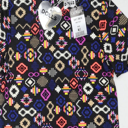 Dolls Womens Multicoloured Geometric Polyester Shift Size M Round Neck Zip - Size M-L