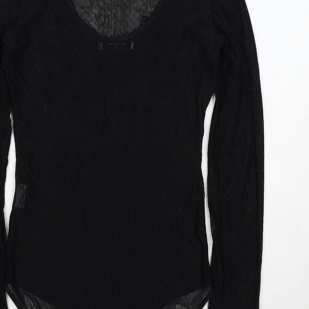 Glamorous Womens Black Polyester Bodysuit One-Piece Size 8 Snap - Rose Detail