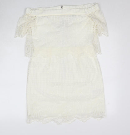 Topshop Womens White Polyester Mini Size 12 Off the Shoulder Zip