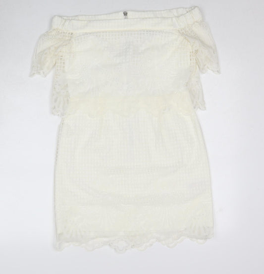 Topshop Womens White Polyester Mini Size 12 Off the Shoulder Zip