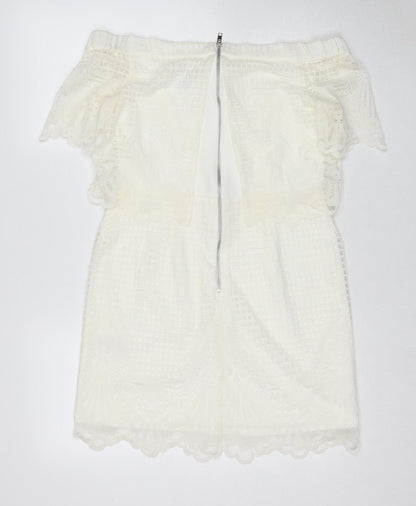 Topshop Womens White Polyester Mini Size 12 Off the Shoulder Zip