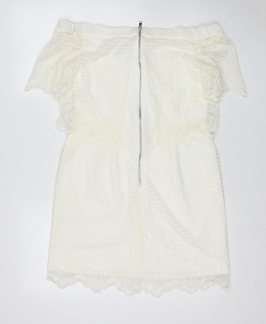 Topshop Womens White Polyester Mini Size 12 Off the Shoulder Zip