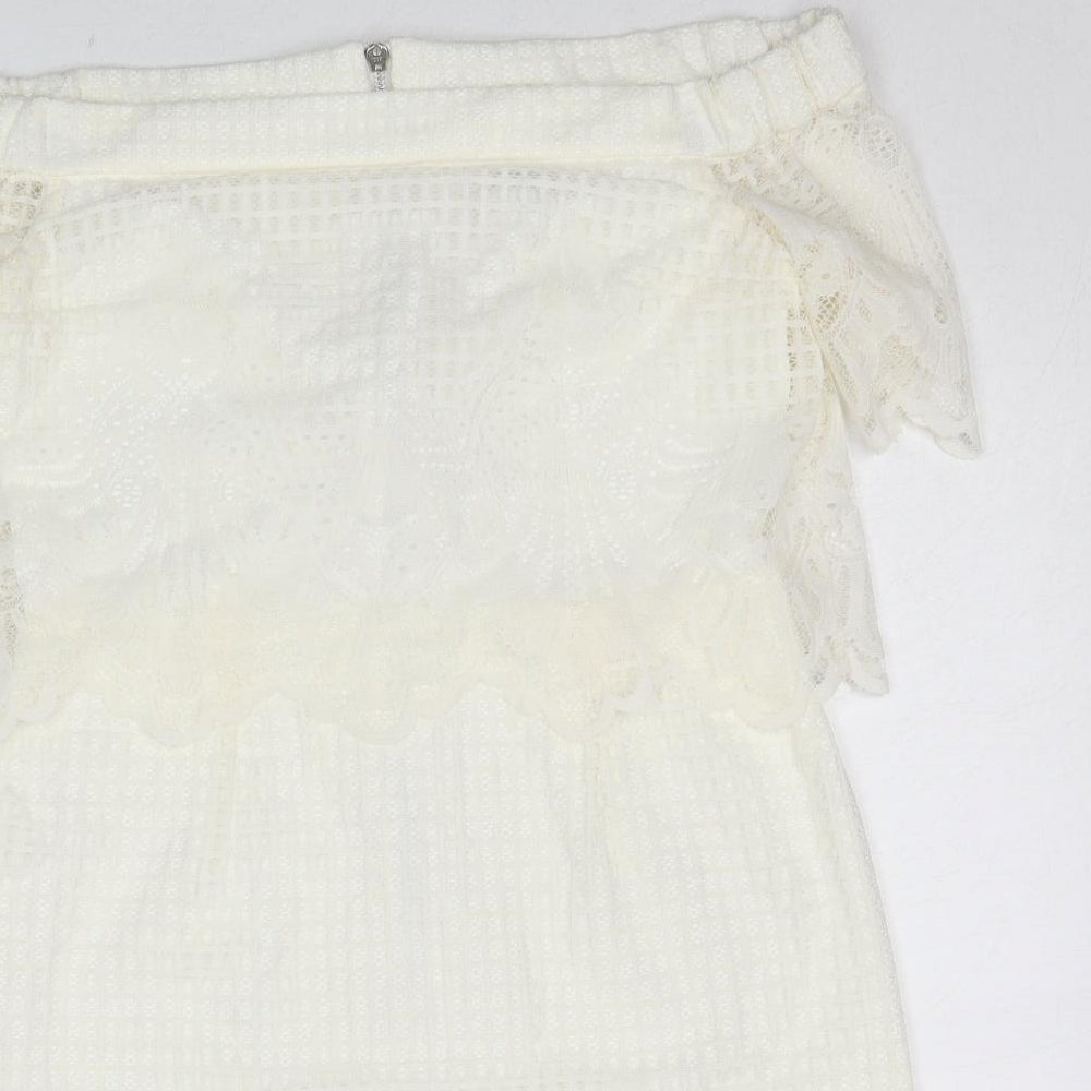 Topshop Womens White Polyester Mini Size 12 Off the Shoulder Zip