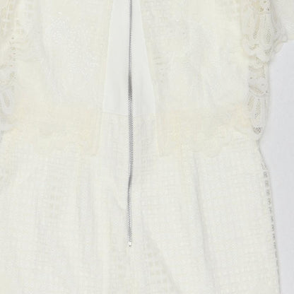 Topshop Womens White Polyester Mini Size 12 Off the Shoulder Zip