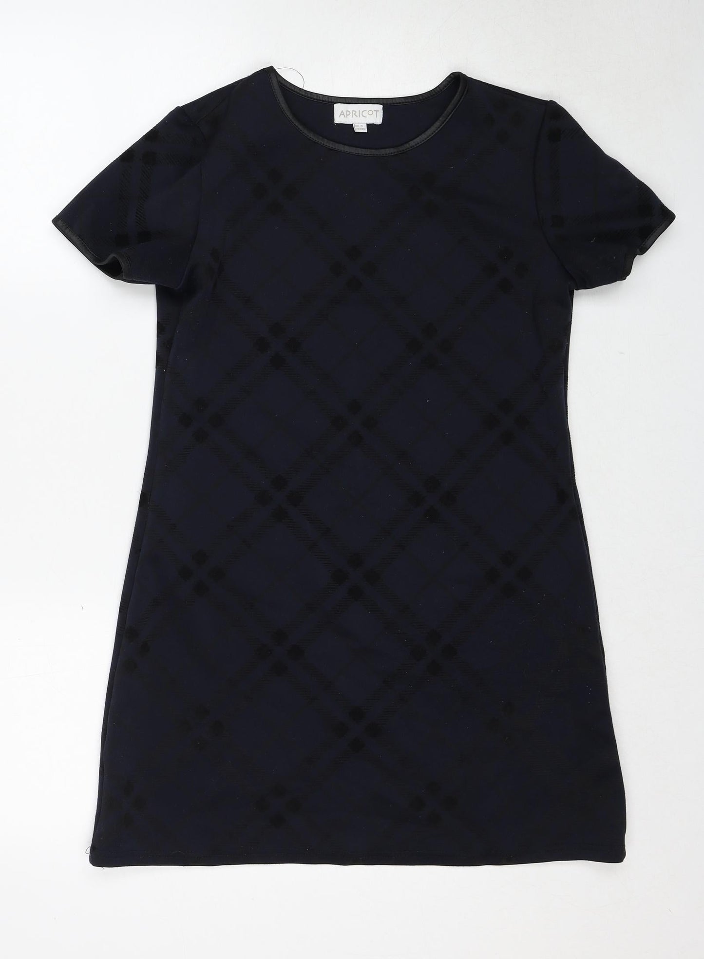 Apricot Womens Blue Plaid Polyester Shift Size 8 Boat Neck Pullover