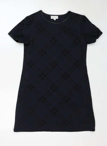 Apricot Womens Blue Plaid Polyester Shift Size 8 Boat Neck Pullover