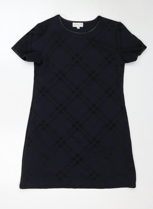 Apricot Womens Blue Plaid Polyester Shift Size 8 Boat Neck Pullover