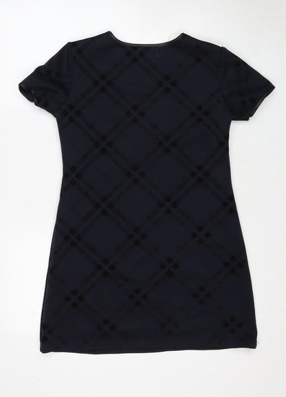 Apricot Womens Blue Plaid Polyester Shift Size 8 Boat Neck Pullover