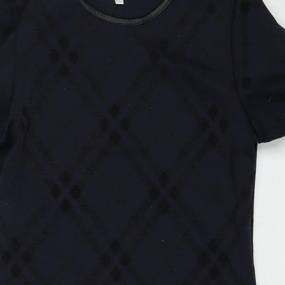 Apricot Womens Blue Plaid Polyester Shift Size 8 Boat Neck Pullover