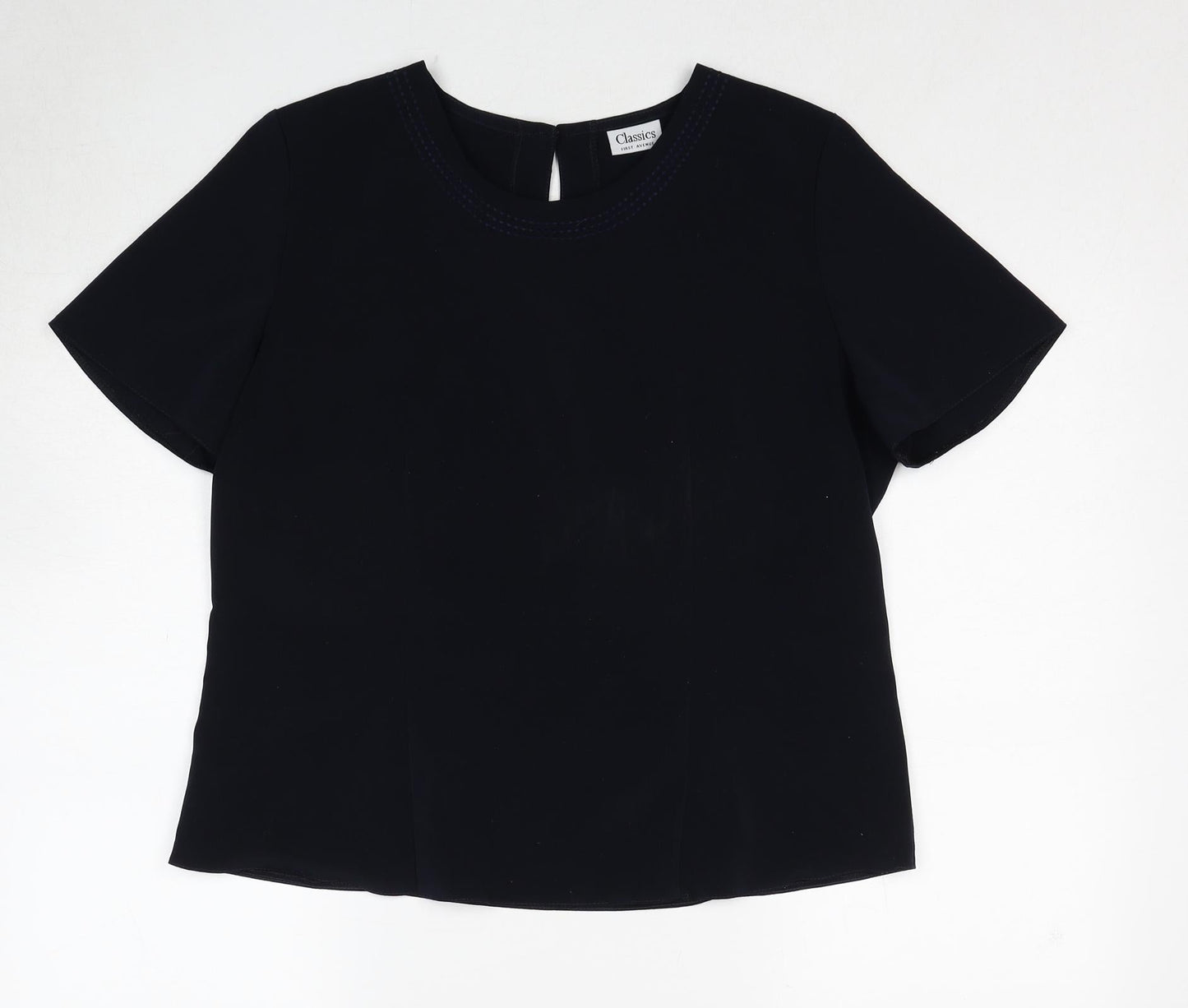 Classics First Avenue Womens Blue Polyester Basic Blouse Size 14 Boat Neck