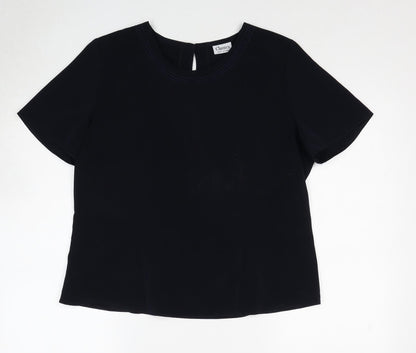 Classics First Avenue Womens Blue Polyester Basic Blouse Size 14 Boat Neck