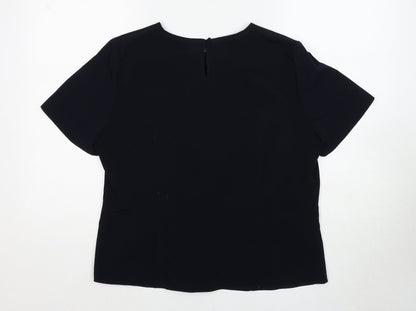 Classics First Avenue Womens Blue Polyester Basic Blouse Size 14 Boat Neck