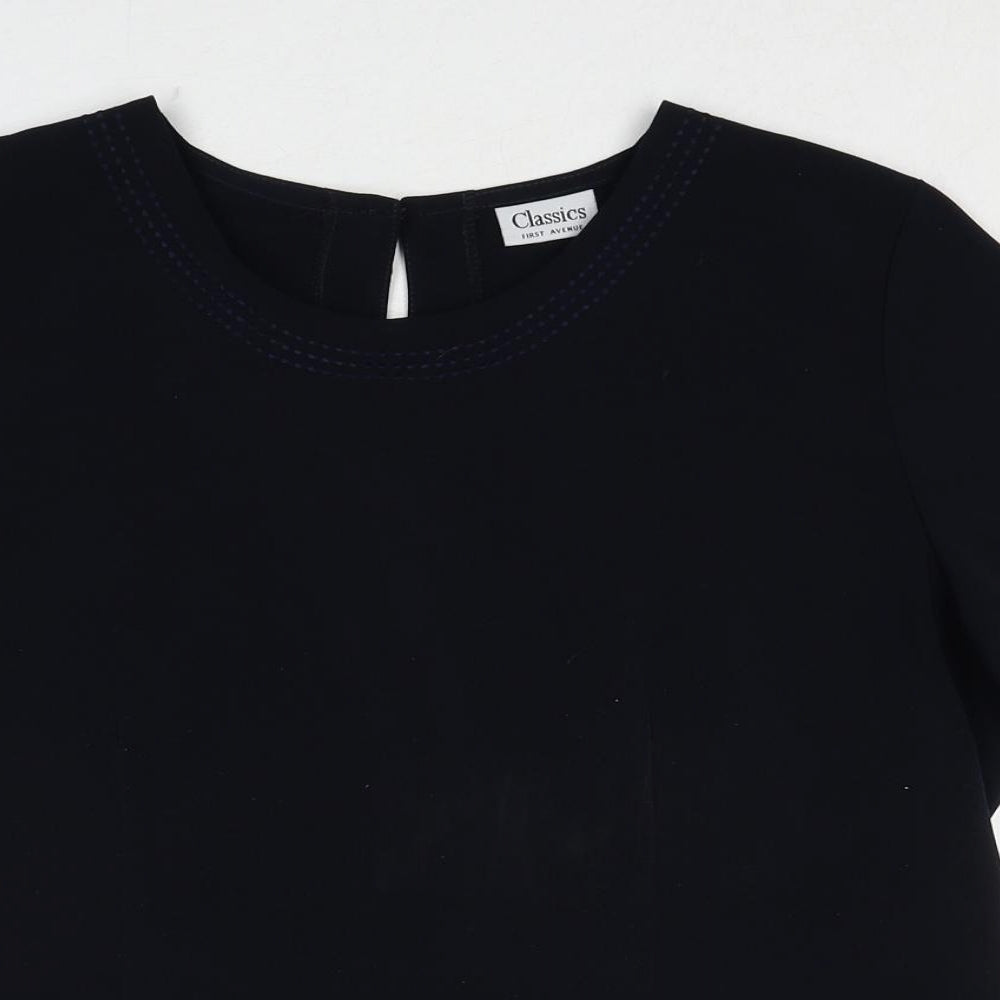 Classics First Avenue Womens Blue Polyester Basic Blouse Size 14 Boat Neck