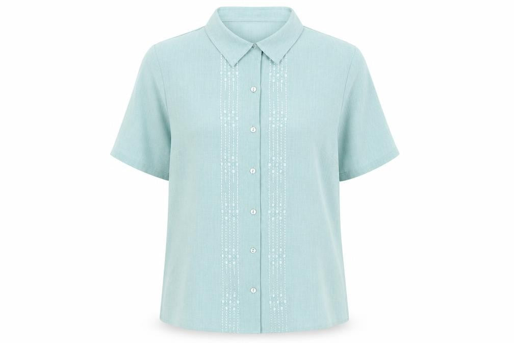 Womens UK Size 14 EWM Blue Basic Button-Up