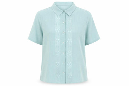 Womens UK Size 14 EWM Blue Basic Button-Up