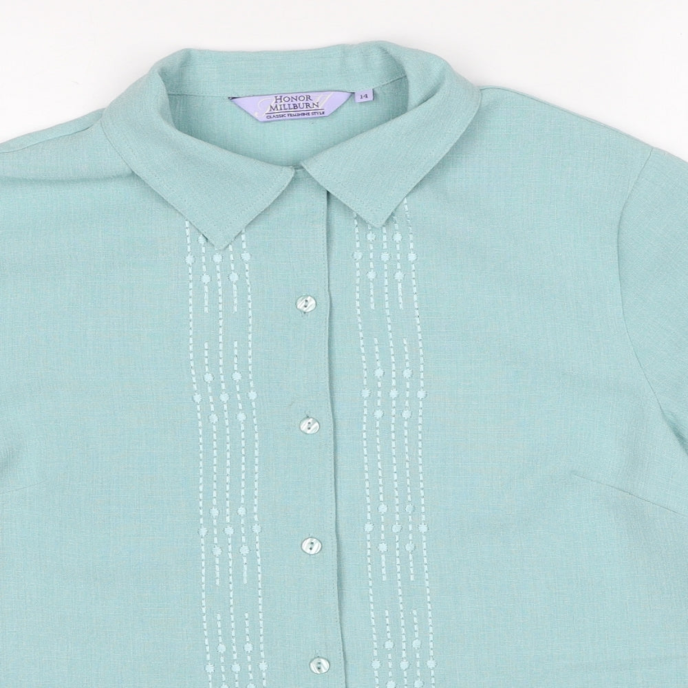 EWM Womens Blue Polyester Basic Button-Up Size 14 Collared