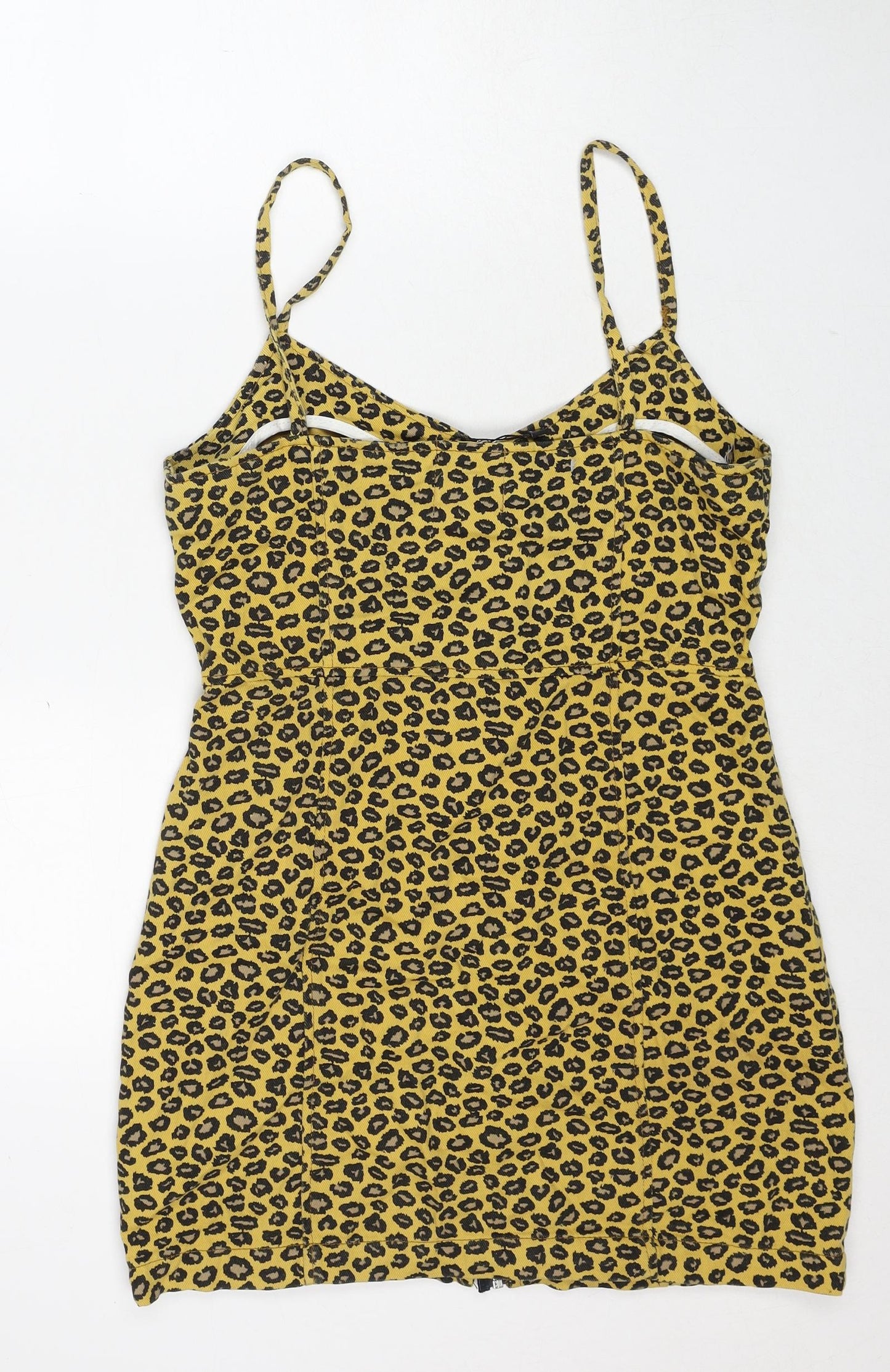 Nasty Gal Womens Yellow Animal Print Cotton Slip Dress Size 10 V-Neck Zip - Leopard Pattern