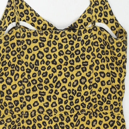 Nasty Gal Womens Yellow Animal Print Cotton Slip Dress Size 10 V-Neck Zip - Leopard Pattern