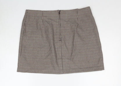 New Look Womens Beige Geometric Polyester A-Line Skirt Size 14 Zip - Houndstooth Pattern