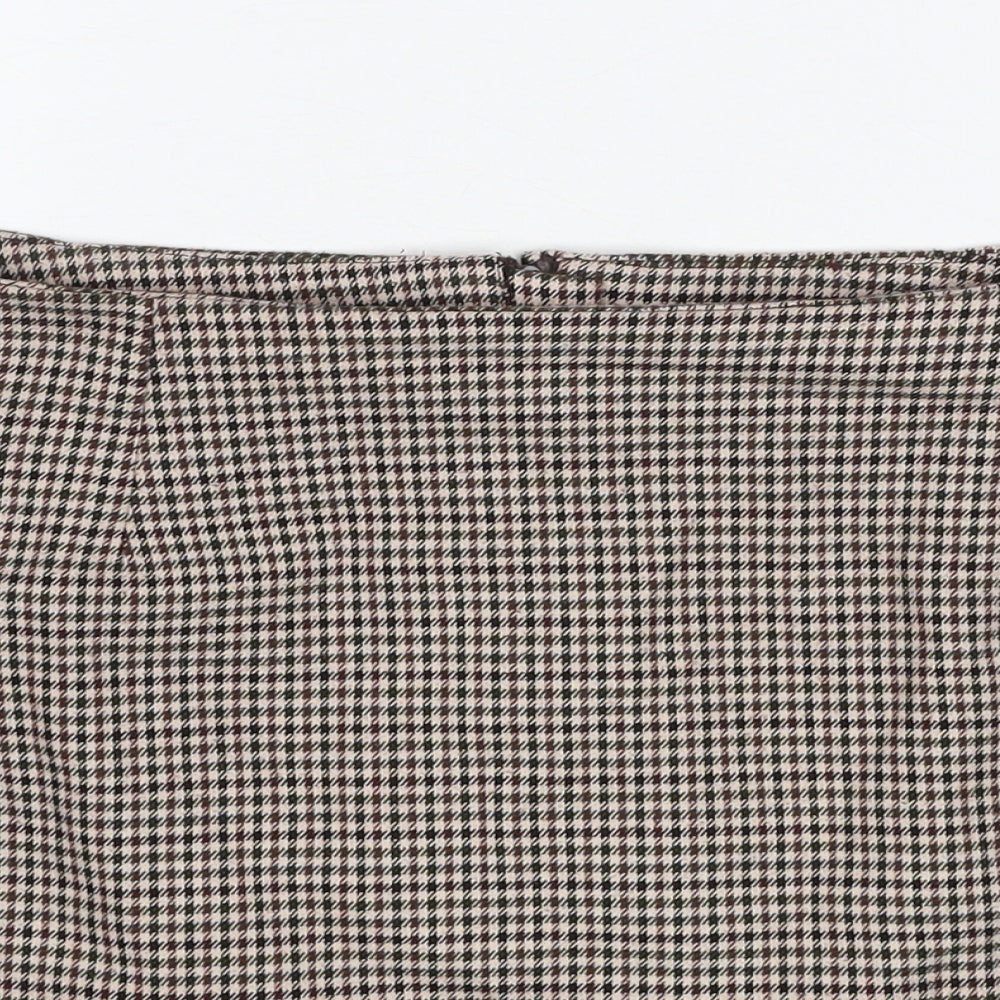 New Look Womens Beige Geometric Polyester A-Line Skirt Size 14 Zip - Houndstooth Pattern