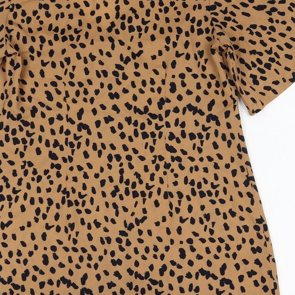 Boohoo Womens Brown Animal Print Polyester A-Line Size 10 V-Neck Button - Cheetah Pattern