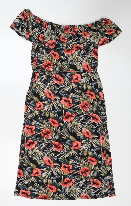 Oasis Womens Multicoloured Floral Viscose A-Line Size XS Off the Shoulder Pullover