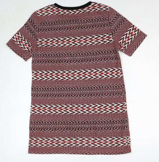 River Island Womens Red Geometric Polyester Shift Size 8 Round Neck Pullover