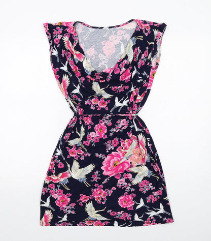 Oasis Womens Blue Floral Viscose A-Line Size S Cowl Neck Pullover