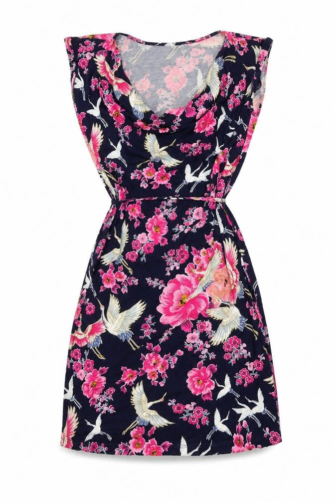 Oasis Womens Blue Floral Viscose A-Line Size S Cowl Neck Pullover
