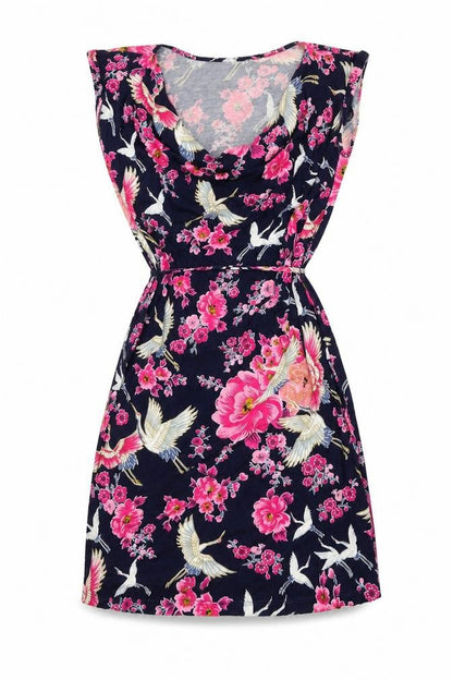 Oasis Womens Blue Floral Viscose A-Line Size S Cowl Neck Pullover