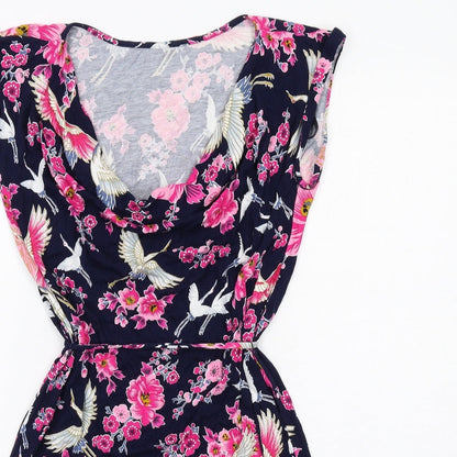 Oasis Womens Blue Floral Viscose A-Line Size S Cowl Neck Pullover