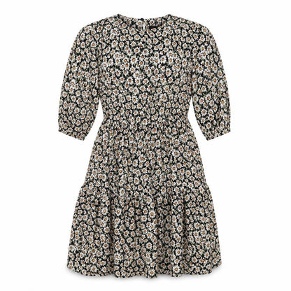 New Look Womens Black Floral Polyester A-Line Size 8 Round Neck Button - Tiered