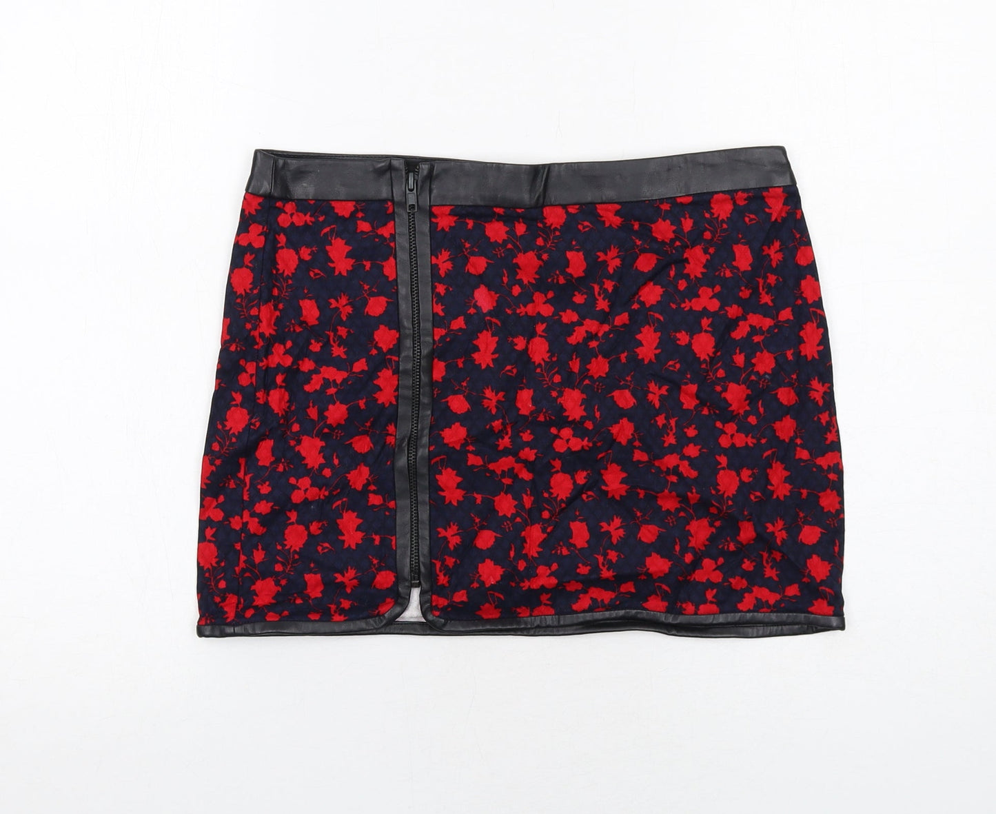 Mango Womens Blue Floral Cotton Mini Skirt Size 8 Zip