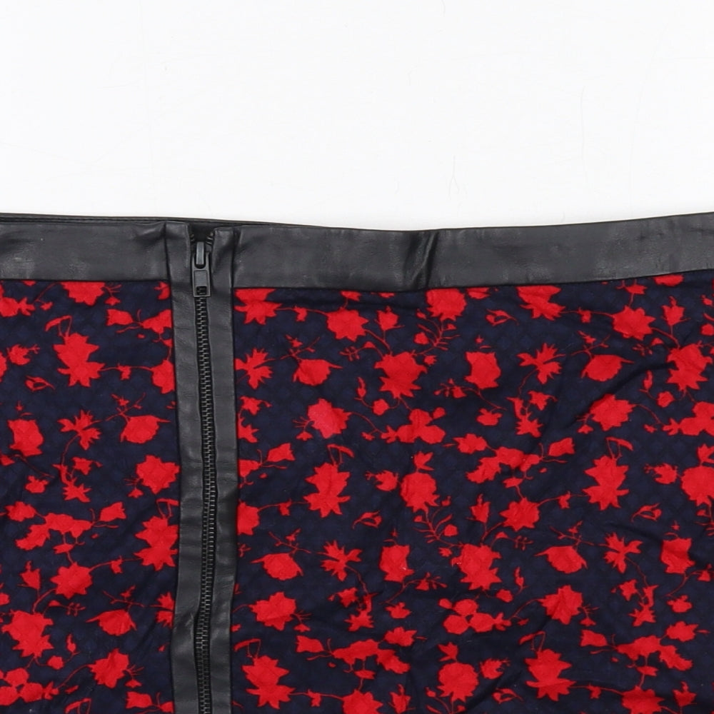 Mango Womens Blue Floral Cotton Mini Skirt Size 8 Zip
